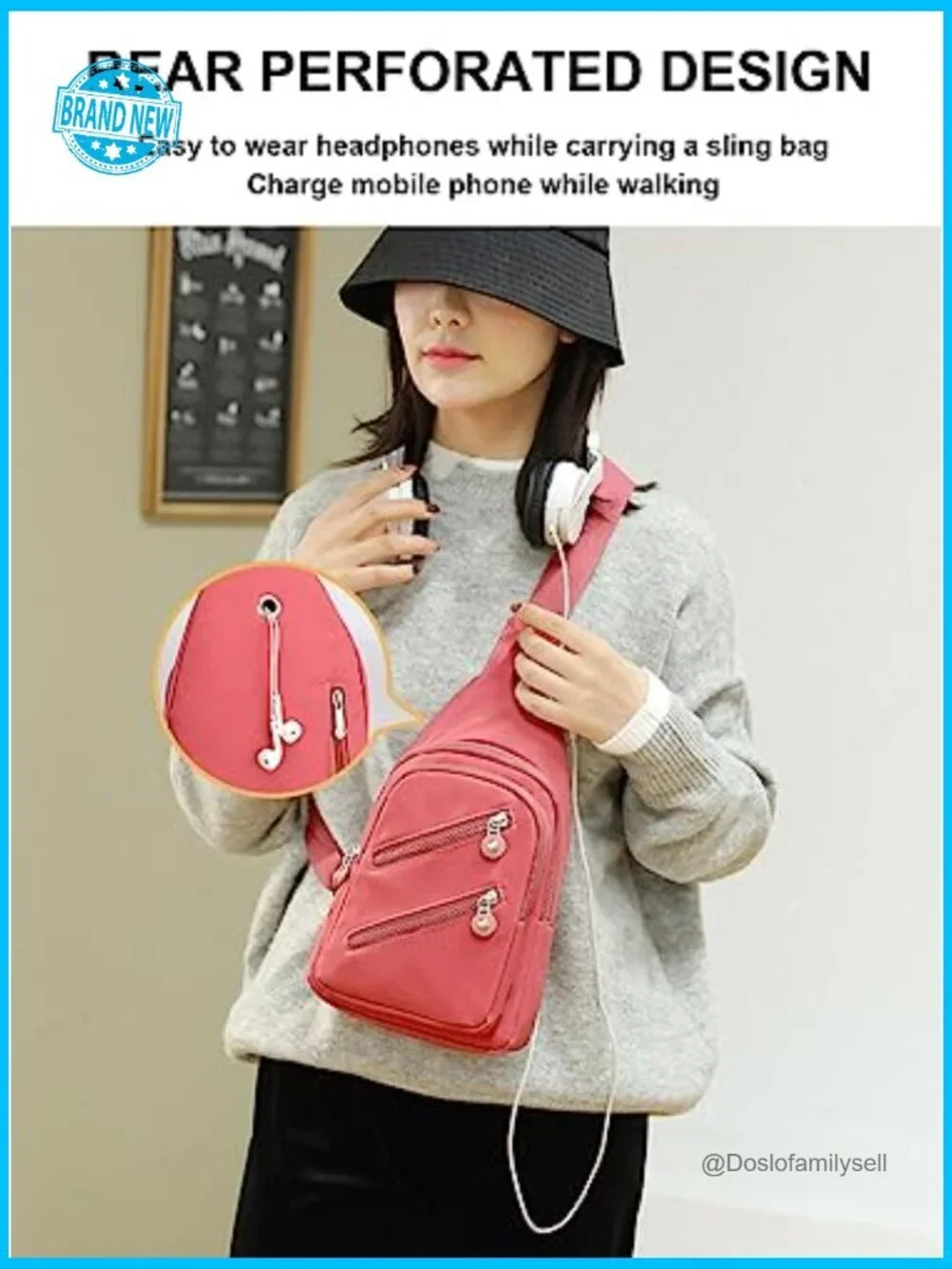 Trendy Crossbody Sling Bag Water Resistant Nylon Travel Purse Adjustable Strap